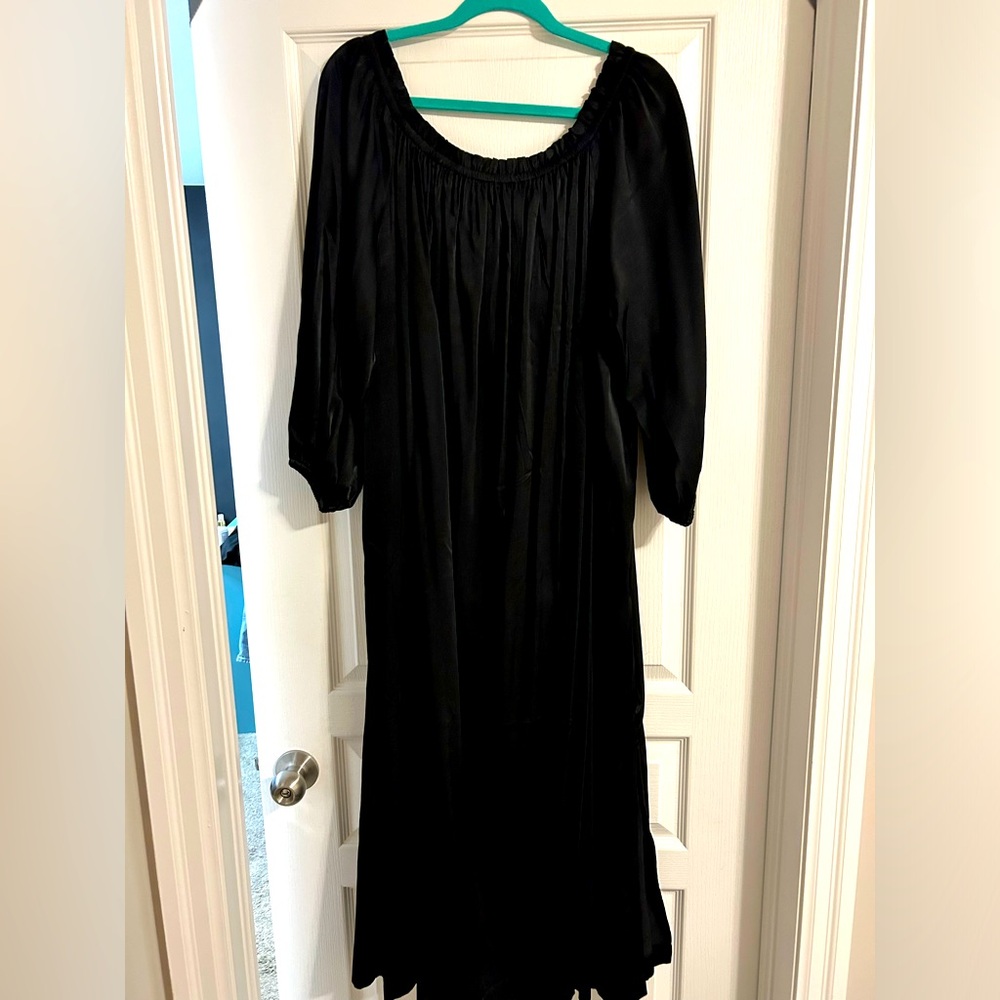 Off the shoulder satin maxi dress